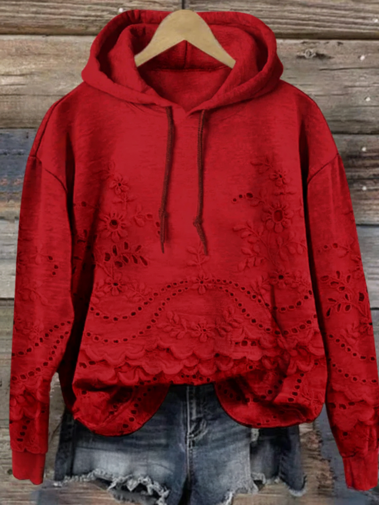 Women's Floral Textured Art Patterns Prints Casual Pocket Hooded Sweatshirt