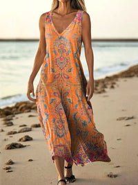 Women's Retro Ethnic Totem Art Pattern Print Pocket V-neck Cotton Dress