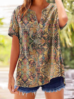 Women's Retro Totem Print Casual Cotton And Linen Shirt