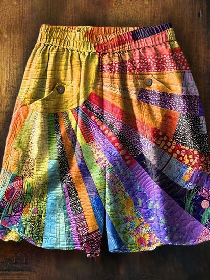 Women's Colorful Sunshine Print Pocket Cotton Dress