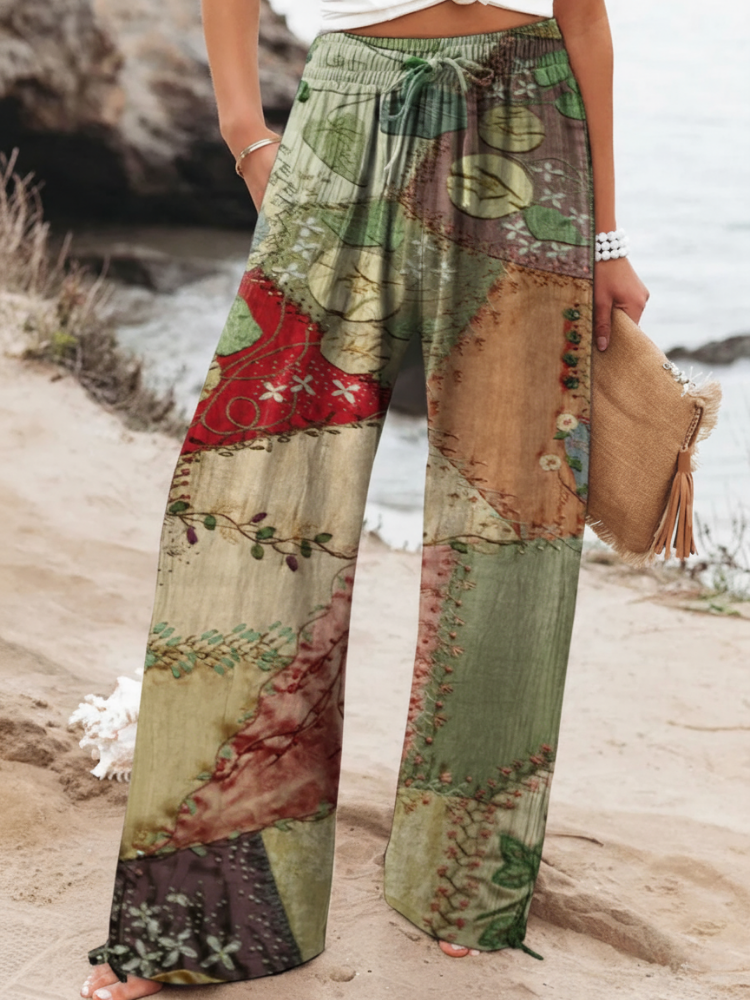 Vintage Patchwork Print Linen Tote Bag