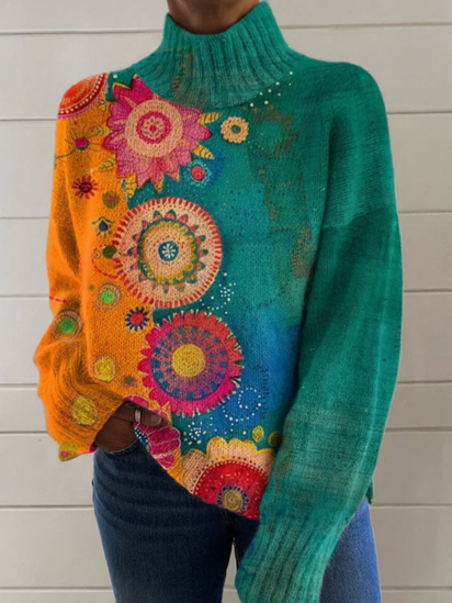 Vintage Love And Peace Flower Art Print Casual Sweatshirt