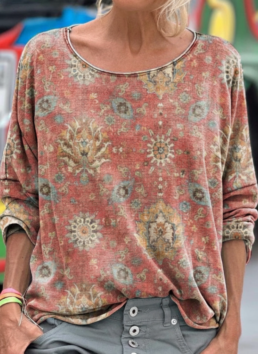 Women's Retro Ethnic Pattern Print Casual Sweatshirt-1