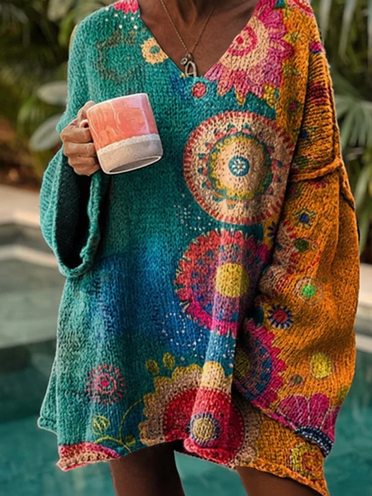 Vintage Love And Peace Flower Art Print Casual Sweatshirt