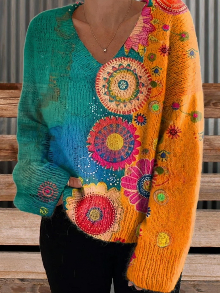 Vintage Love And Peace Flower Art Print Casual Sweatshirt