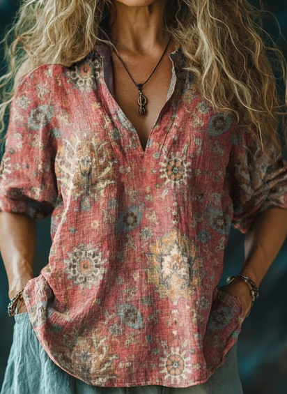 Women's Retro Ethnic Pattern Print Casual Sweatshirt-1