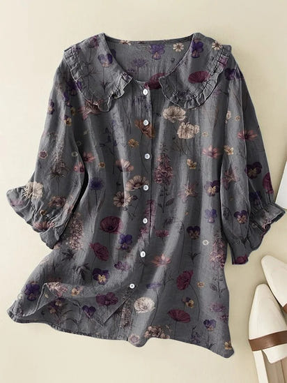 Women's  Flower Art  Print   Linen Pocket Skirt