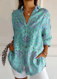 Women's Colorful Retro Totem Print Casual Cotton Shirt
