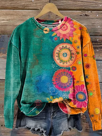 Vintage Love And Peace Flower Art Print Casual Sweatshirt