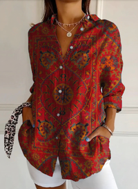 Women's Colorful Retro Totem Print Casual Cotton Shirt