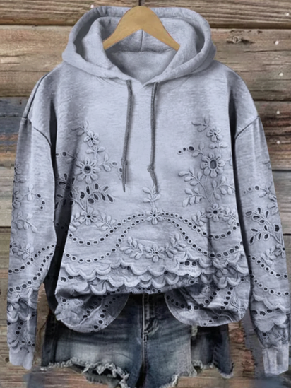 Women's Floral Textured Art Patterns Prints Casual Pocket Hooded Sweatshirt