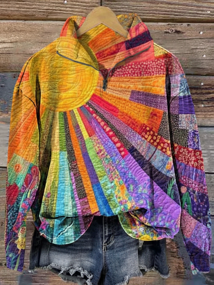 Colorful Sun Collage Art Print Casual Zip Pullover/Hoodie Sweatshirt