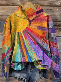 Colorful Sun Collage Art Print Casual Zip Pullover/Hoodie Sweatshirt