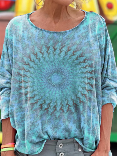 Women's Colorful Kaleidoscope Hippie Print Long Sleeve Shirt