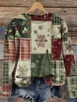 Vintage Christmas Patchwork Art Print Casual  Sweatshirt
