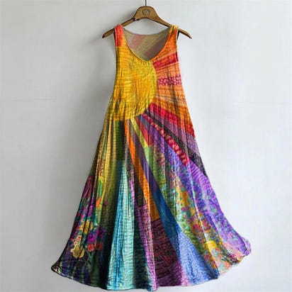 Women's Colorful Sunshine Print Pocket Cotton Dress