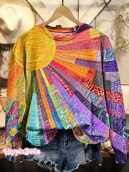 Women's Colorful Sunshine Print Pocket Cotton Dress