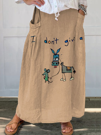 I Don’t Give A Funny Donkey Letter Print Casual Linen V-neck Shirt
