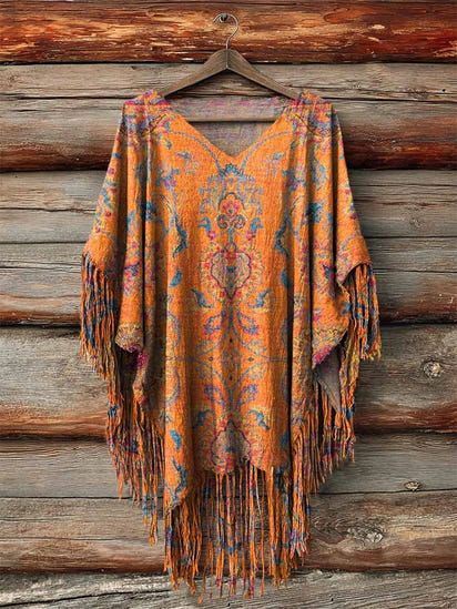 Women's Retro Ethnic Totem Art Pattern Print Pocket V-neck Cotton Dress