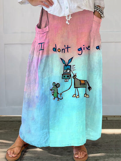 I Don’t Give A Funny Donkey Letter Print Casual Linen V-neck Shirt