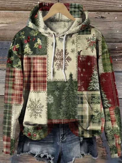 Vintage Christmas Patchwork Art Print Casual  Sweatshirt