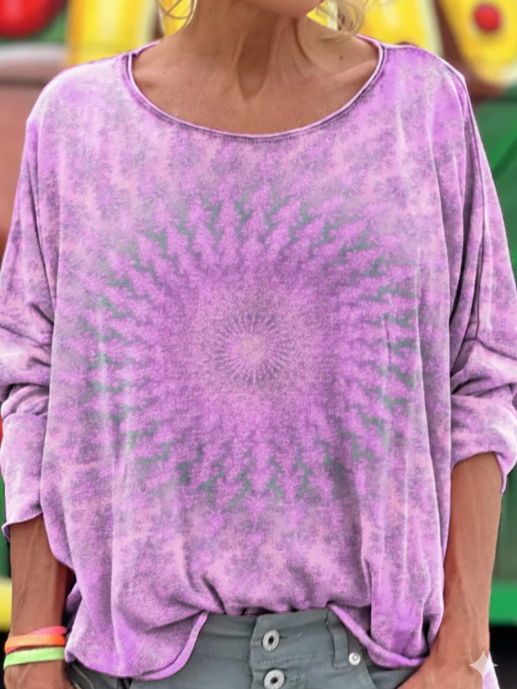 Women's Colorful Kaleidoscope Hippie Print Long Sleeve Shirt