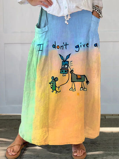 I Don’t Give A Funny Donkey Letter Print Casual Linen V-neck Shirt