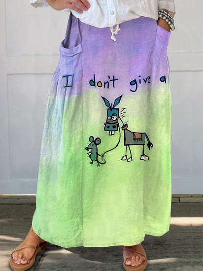 I Don’t Give A Funny Donkey Letter Print Casual Linen V-neck Shirt