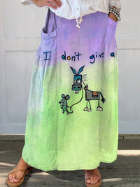 I Don’t Give A Funny Donkey Letter Print Casual Linen V-neck Shirt