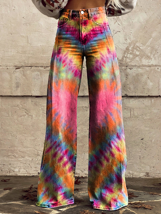 Women's Colorful Tie Dye Print Casual Wide Leg Pants