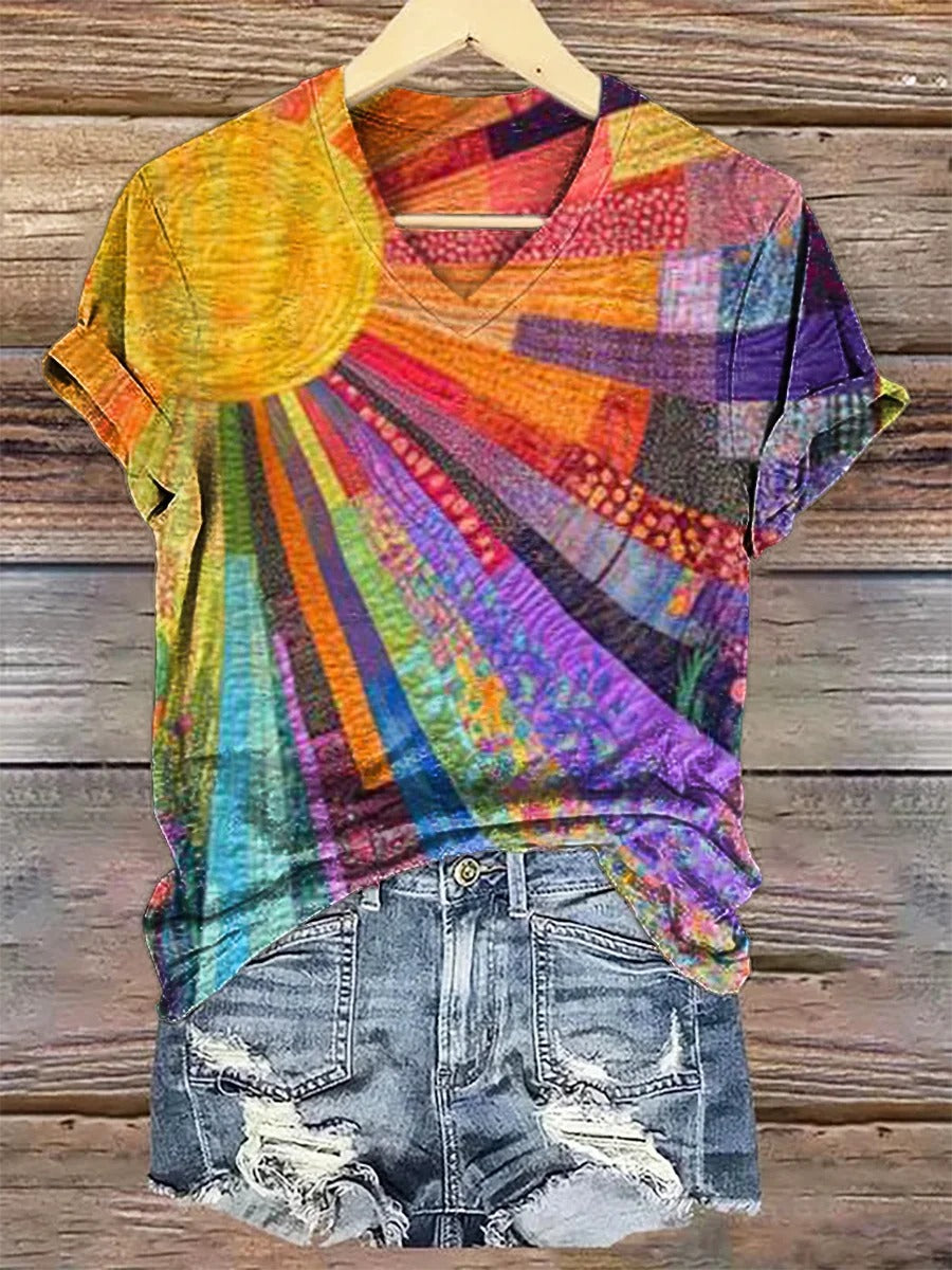 Women's Colorful Sunshine Print Pocket Cotton Dress