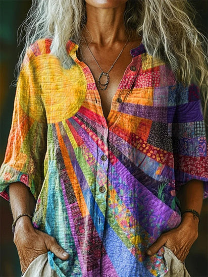 Women's Colorful Sunshine Print Pocket Cotton Dress