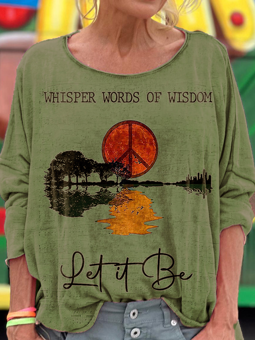Women's Hippie Whisper Words Of Wisdom Print Casual Long Sleeve T-shirt