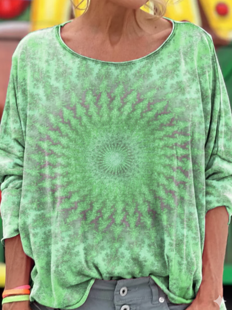 Women's Colorful Kaleidoscope Hippie Print Long Sleeve Shirt