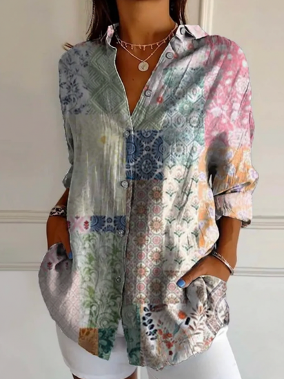 Women's Floral Panel Casual V Neck Pullover Sweater