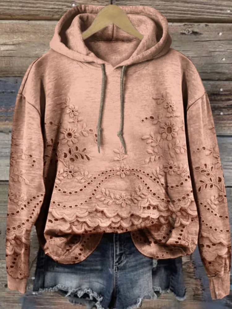 Women's Floral Textured Art Patterns Prints Casual Pocket Hooded Sweatshirt