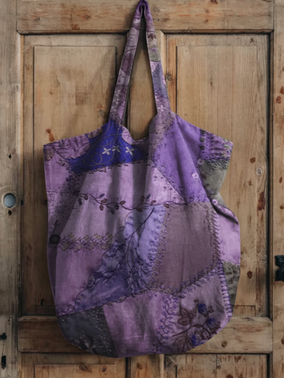 Vintage Patchwork Print Linen Tote Bag