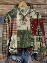 Vintage Christmas Patchwork Art Print Casual  Sweatshirt