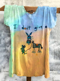 I Don’t Give A Funny Donkey Letter Print Casual Linen V-neck Shirt