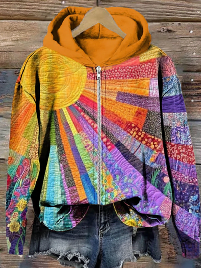 Colorful Sun Collage Art Print Casual Zip Pullover/Hoodie Sweatshirt