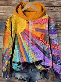 Colorful Sun Collage Art Print Casual Zip Pullover/Hoodie Sweatshirt