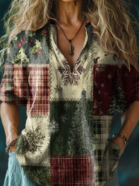 Vintage Christmas Patchwork Art Print Casual  Sweatshirt