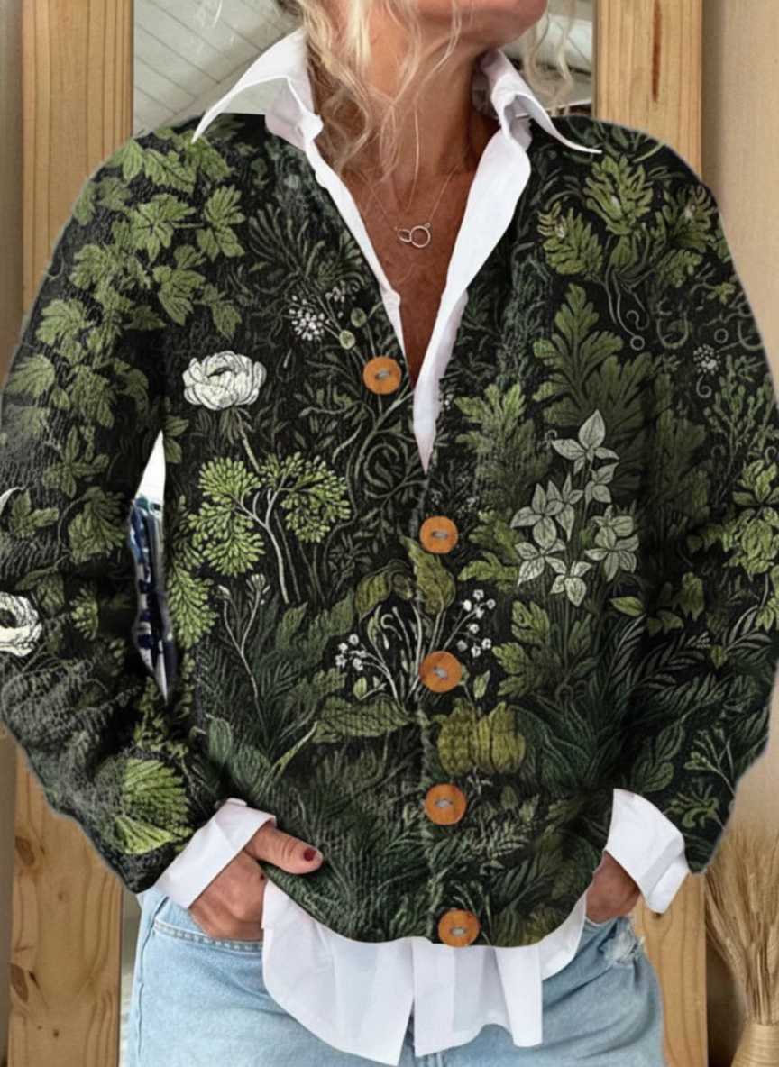 Colorful Stripes Floral Print Buttoned Cardigan Sweater