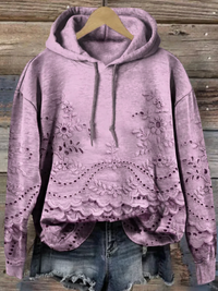 Women's Floral Textured Art Patterns Prints Casual Pocket Hooded Sweatshirt