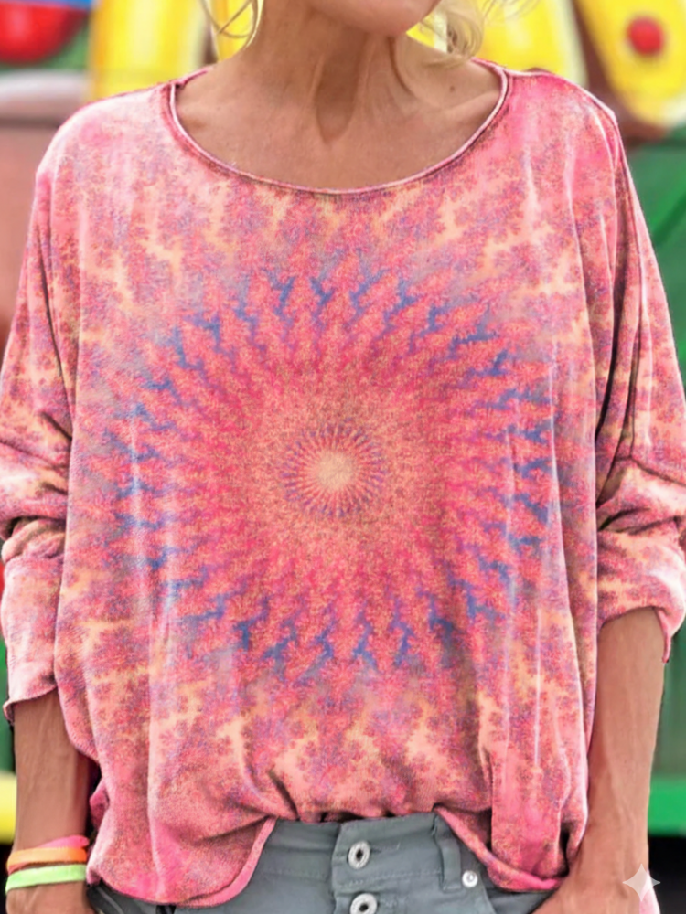 Women's Colorful Kaleidoscope Hippie Print Long Sleeve Shirt