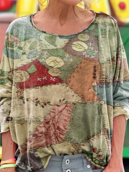 Vintage Patchwork Print Linen Tote Bag