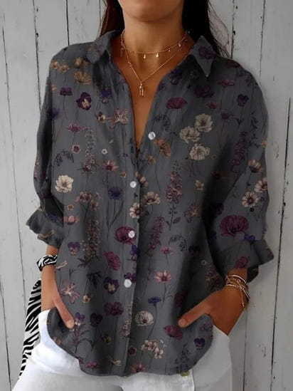 Women's  Flower Art  Print   Linen Pocket Skirt