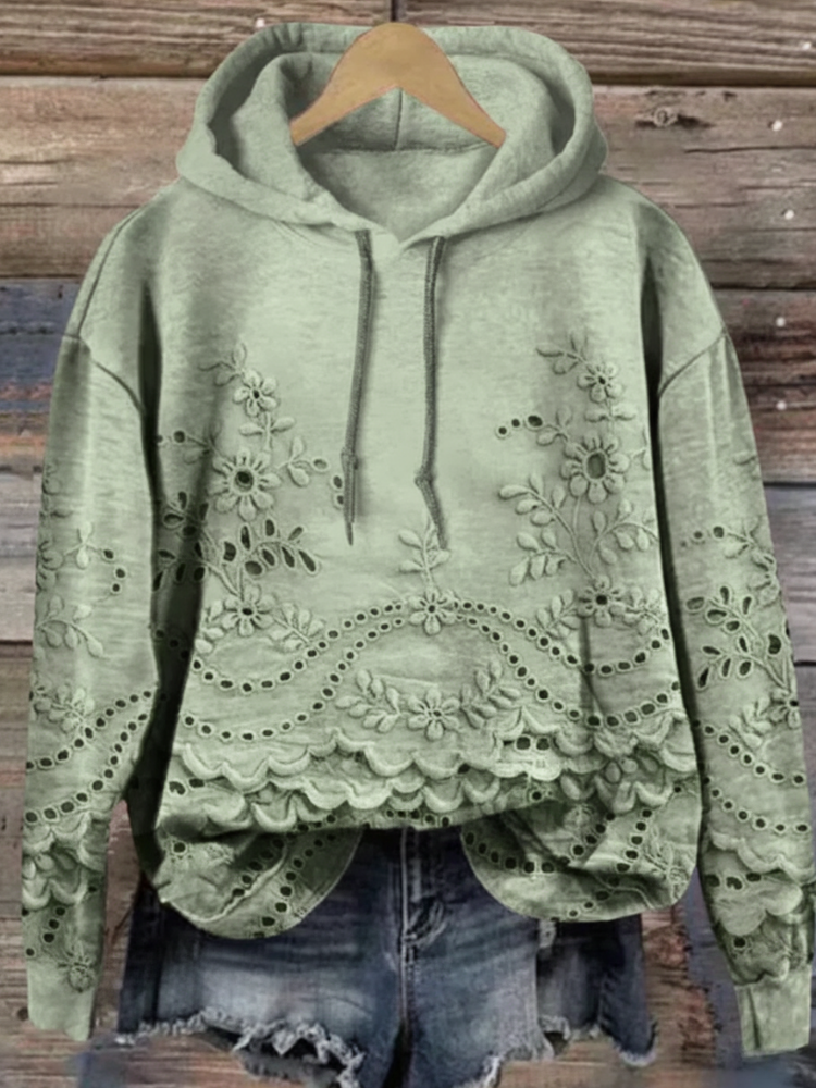 Women's Floral Textured Art Patterns Prints Casual Pocket Hooded Sweatshirt