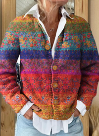 Colorful Stripes Floral Print Buttoned Cardigan Sweater