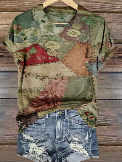 Vintage Patchwork Print Linen Tote Bag